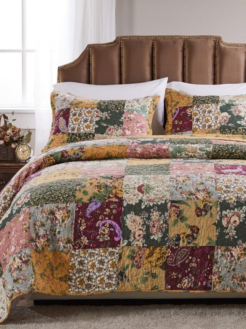 Greenland Home Antique Chic Authentic Patchwork Cotton Quilt Set, Multicolor